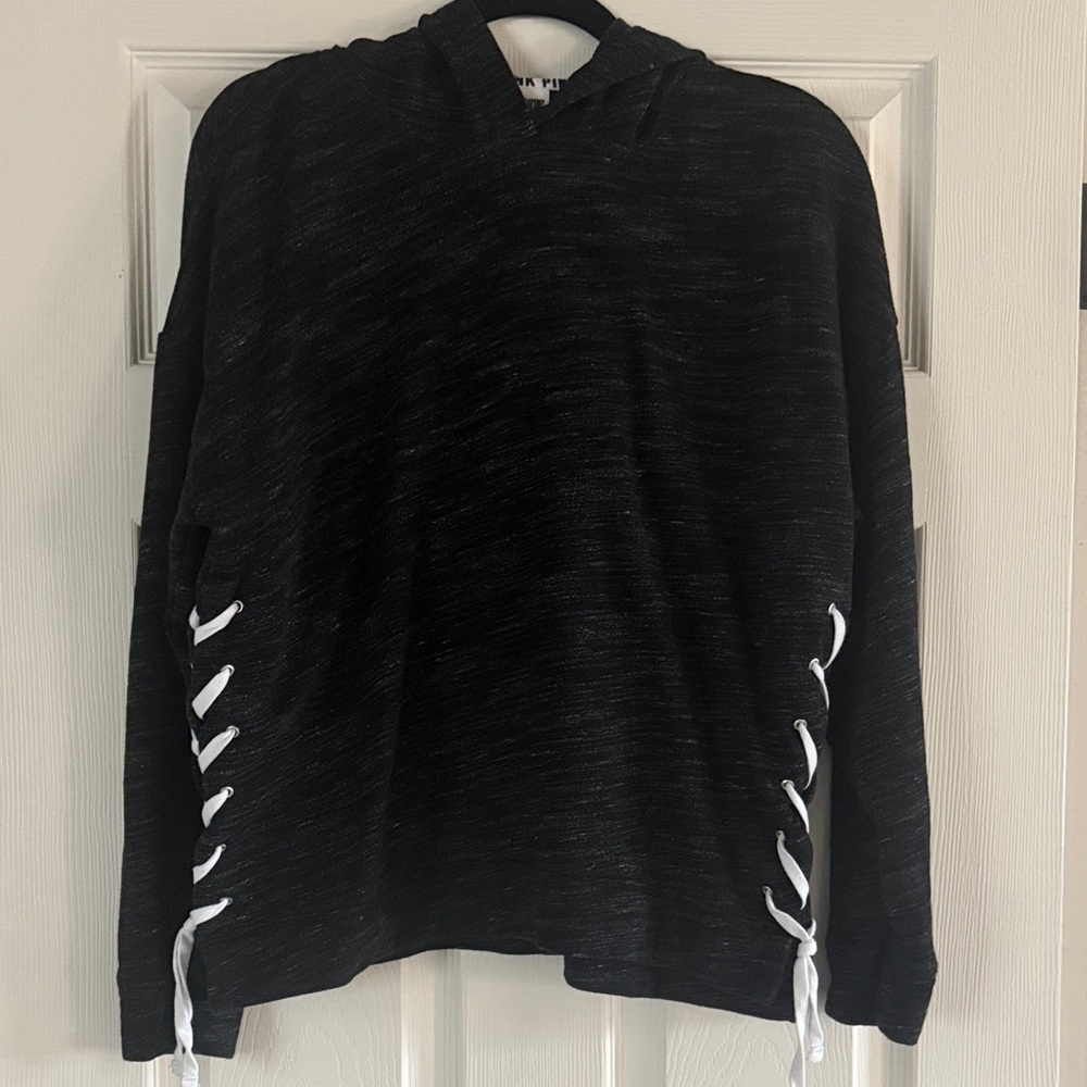 VS Pink, Black Hoodie with White Lace-Up Sides